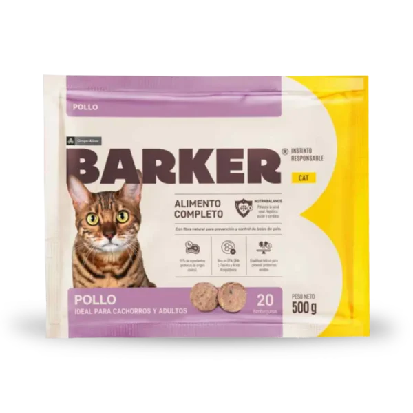 Snack Gato Hamburguesa Pollo Barker 500gr - 20 Unidades