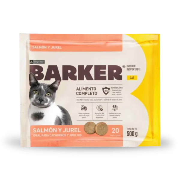 Snack Gato Hamburguesa Salmon Jurel Barker 500gr - 20 Unidades