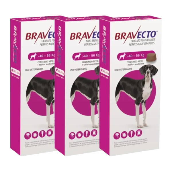 Bravecto Perro 1400MG De 40KG a 56KG - 1 Tableta Pack x3