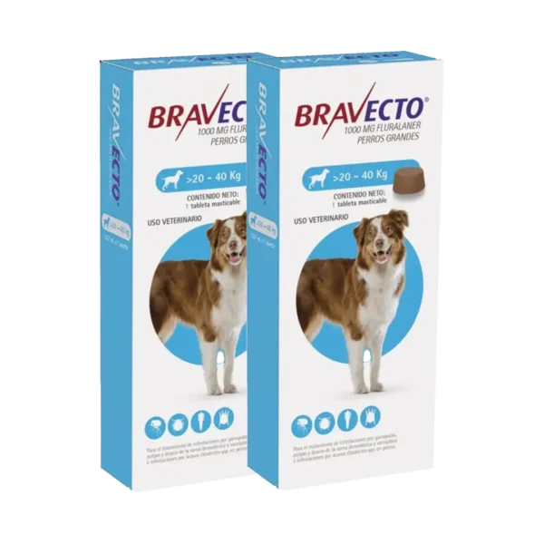 Bravecto Perro 1000MG De 20KG a 40KG - 1 Tableta Pack x2