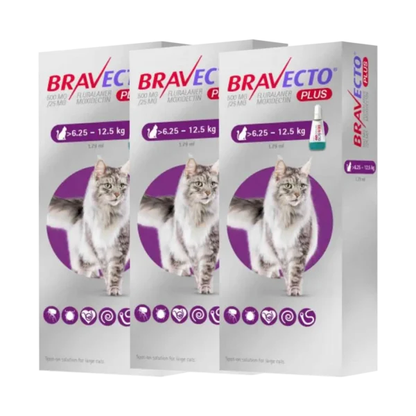 Bravecto Plus Gato 500MG De 6.25KG a 12.5KG - 1 Tableta Pack x3