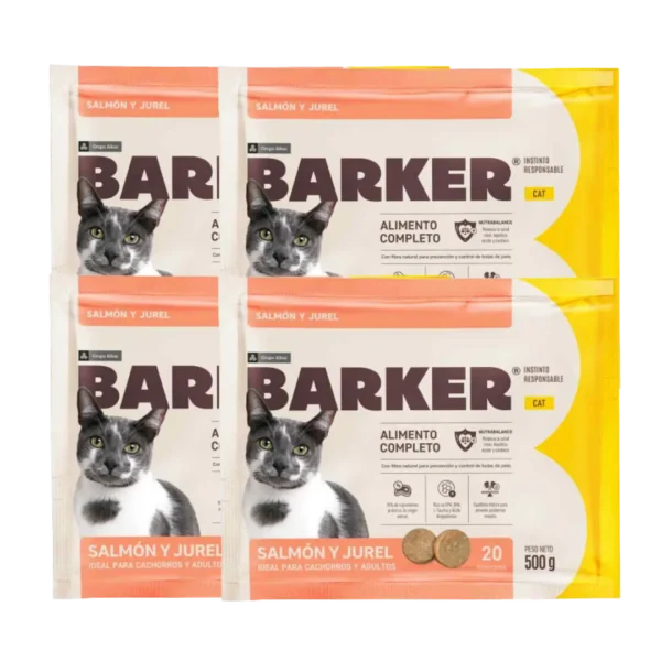 Snack Gato Hamburguesa Salmon Jurel Barker 500gr - Pack x4