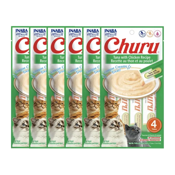 Snack Humedo Gato Churu Tuna/Pollo 14gr - 4 Tubos PACK x6