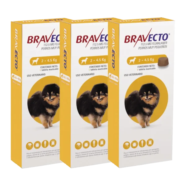 Bravecto Perro 112.5MG De 2KG a 4.5KG - 1 Tableta Pack x3