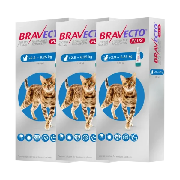 Bravecto Plus Gato 250MG De 2.8KG a 6.25KG - 1 Tableta Pack x3