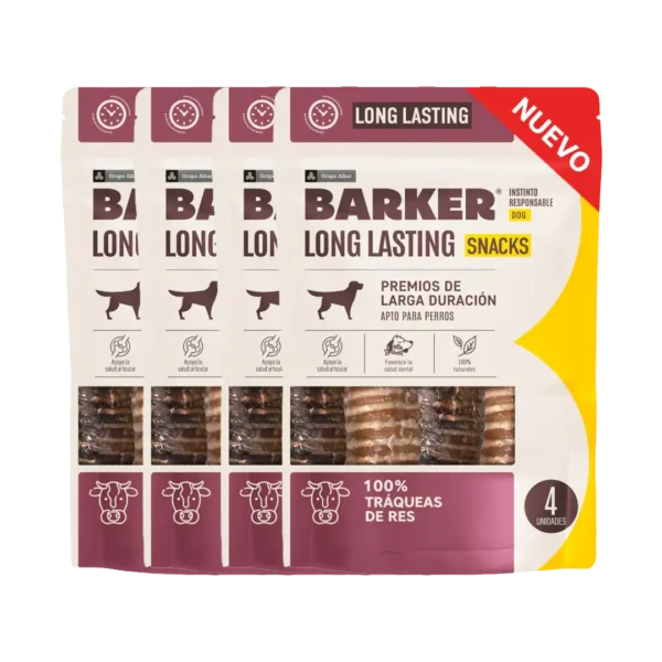 Snack Perro Long Lasting Traqueas de Res Barker x4