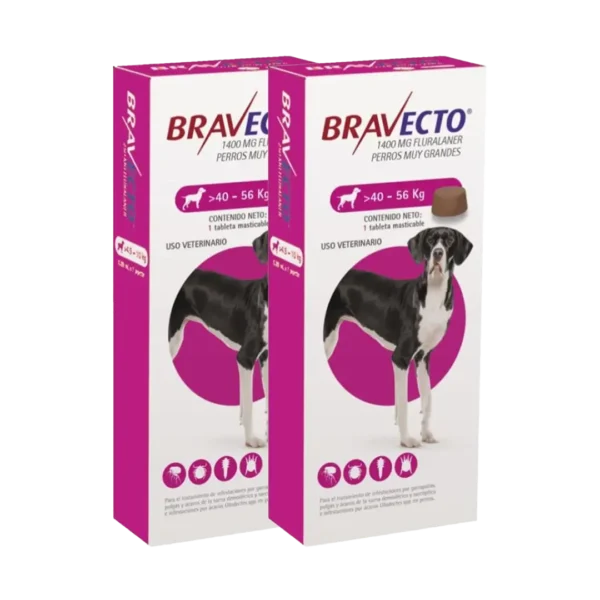 Bravecto Perro 1400MG De 40KG a 56KG - 1 Tableta Pack x2